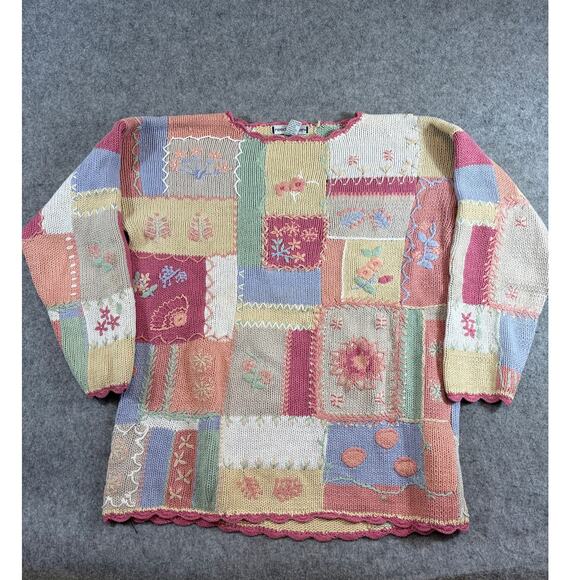Reed Hunter Sweaters - Vtg 90s Reed Hunter Crewneck Sweater Women Small Multicolor Colorblock Patchwork